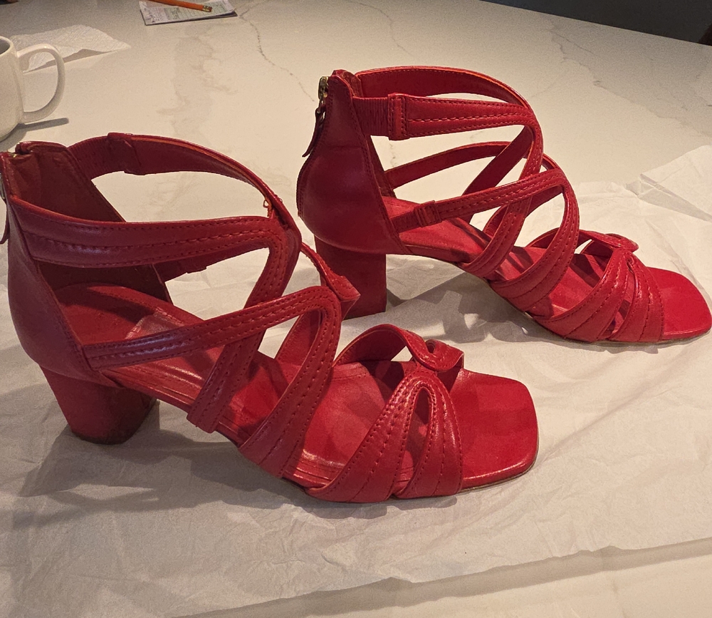 Elegant Red Strappy Heels Sandro